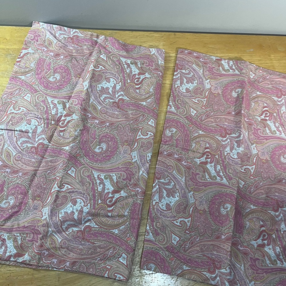 Ralph Lauren Pillow Shams Set of 2 Standard Pink Orange Paisley Vtg Cotton